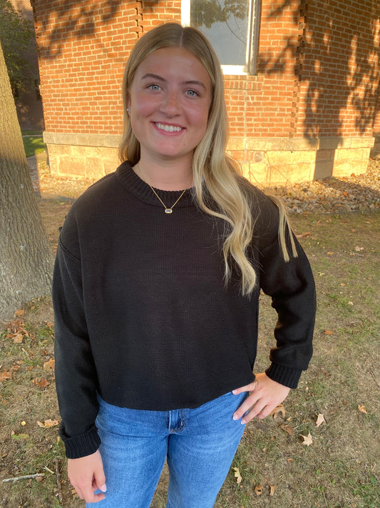 Cropped Oversized Sweater, Black