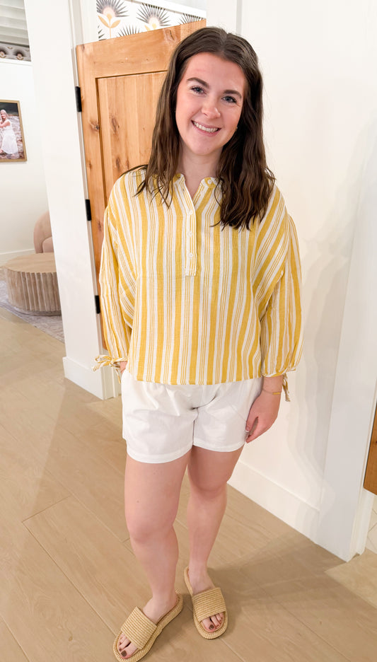 Striped Tie Cuff Blouse, Daisy Yellow