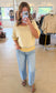 Stripe Contrast Half Sleeve Sweater, Butter Yellow