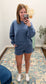 Fleece Long Sleeve Sweatshirt & Short Set, Dusty Blue
