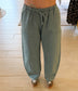 Drawstring Barrel Denim Pants, Olive