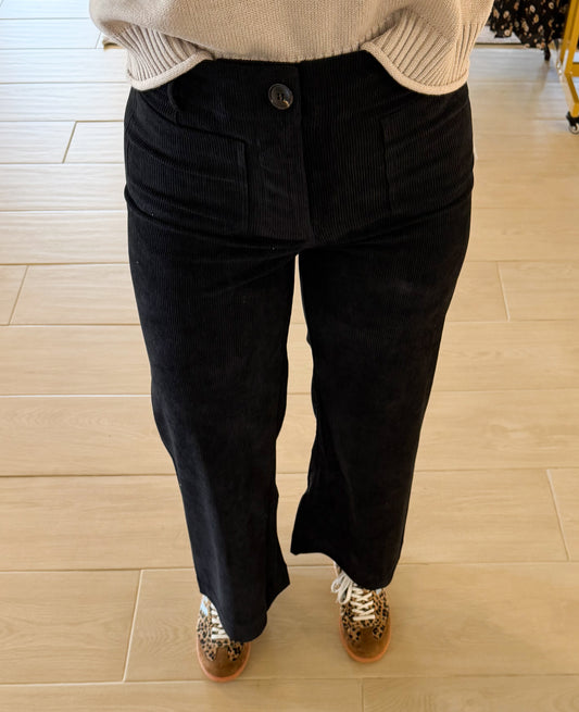 Corduroy Patch Pocket Pants, Black