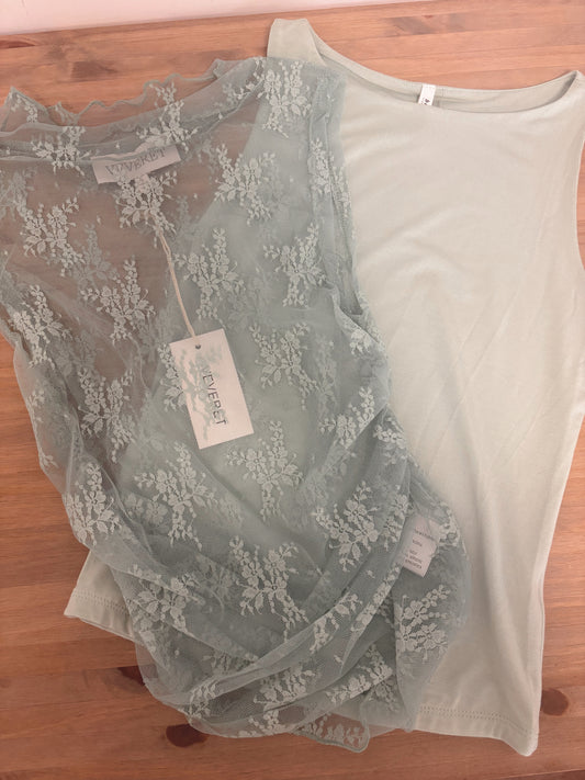 Lace Sleeveless Mesh Top, Sage
