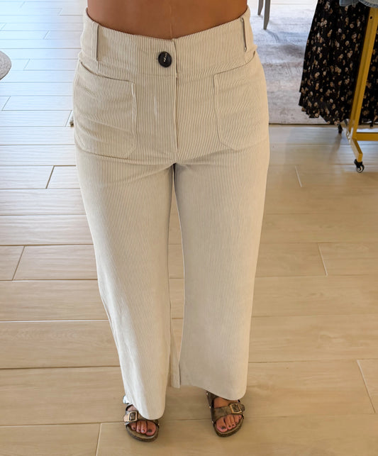 Corduroy Straight Leg Pants, Bone