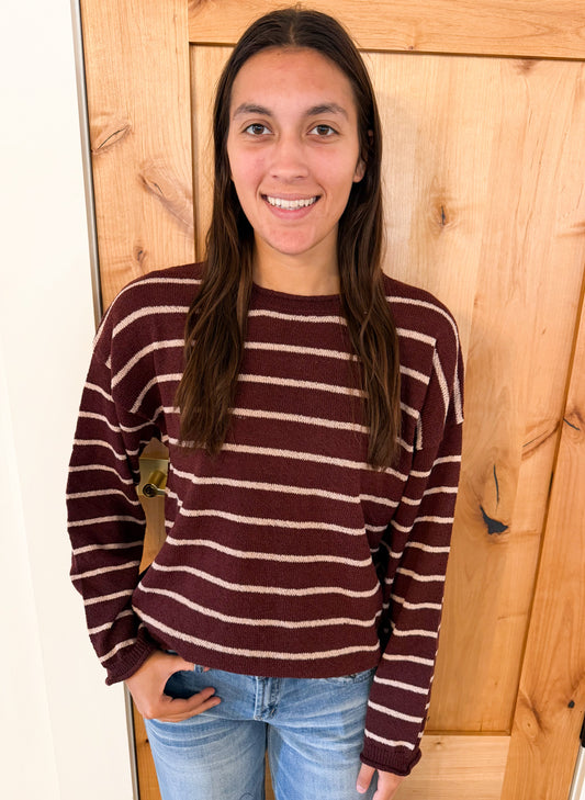Stripe Textured Sweater, Burgundy