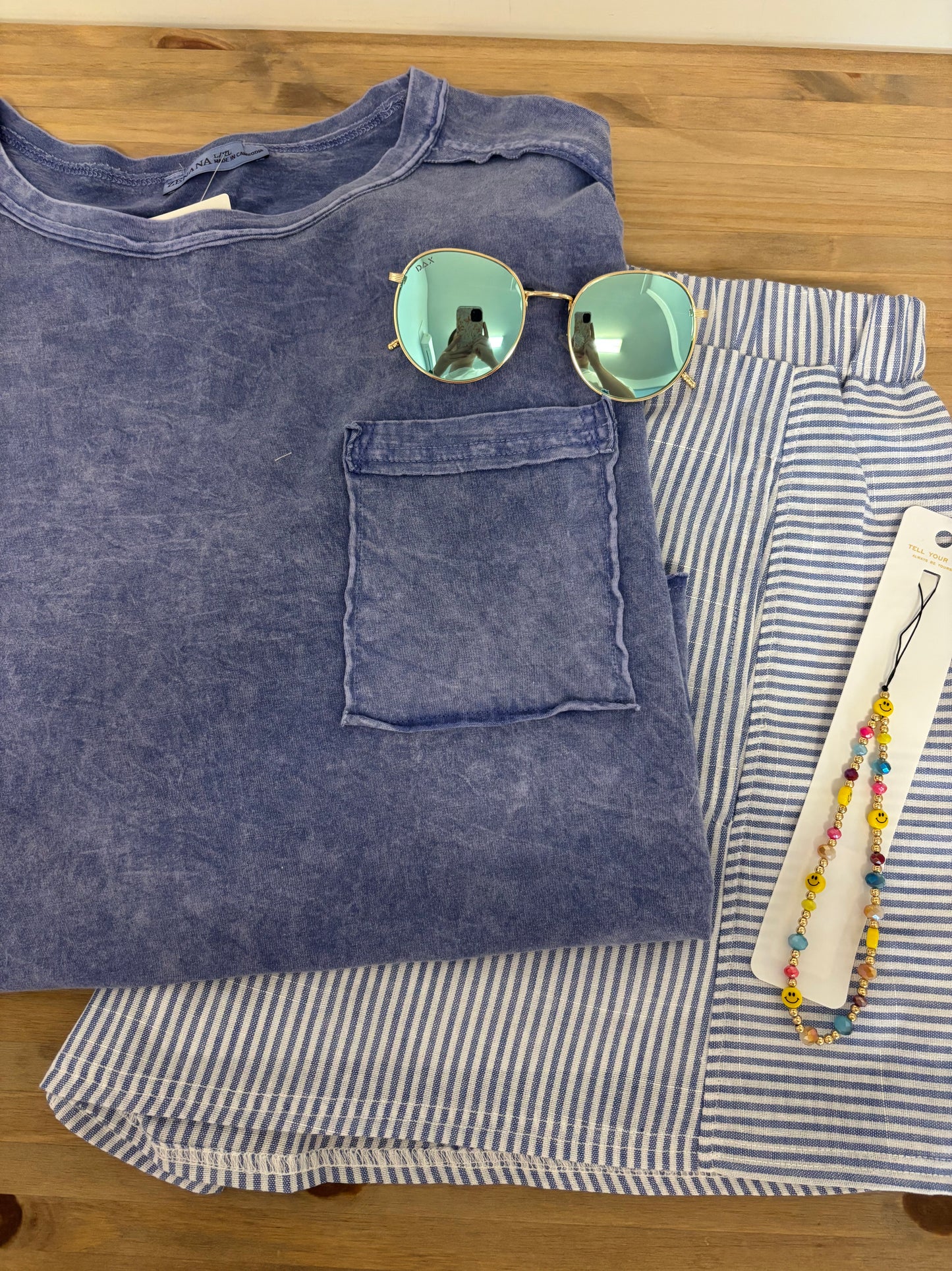 Washed Exposed Seam Oversized Tee, Navy