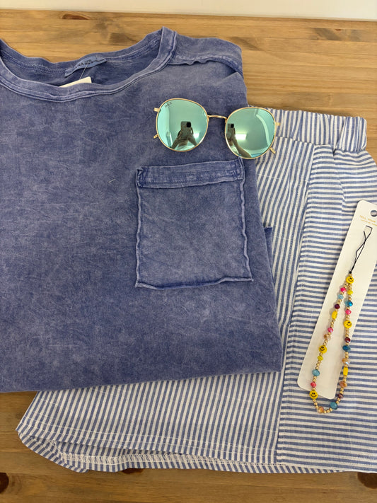 Washed Exposed Seam Oversized Tee, Navy