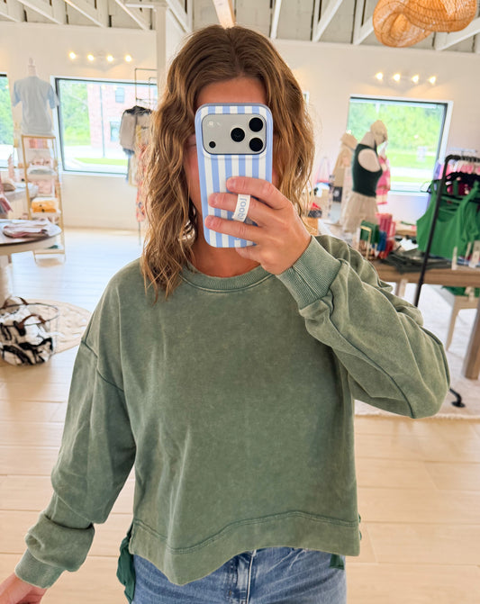 Soft Faded Mineral-Washed Sweatshirt, Washed Green