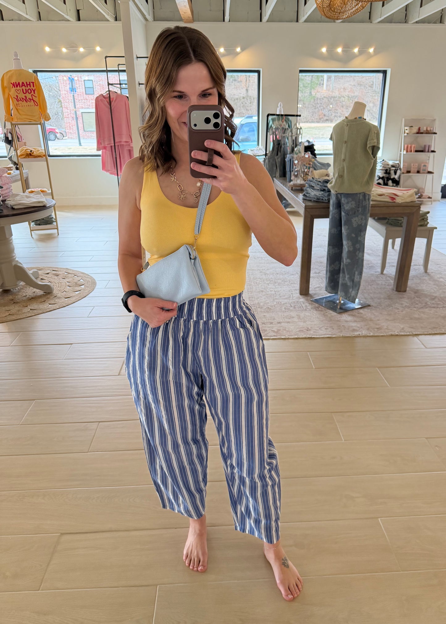 Striped Relaxed Pants, Denim Blue