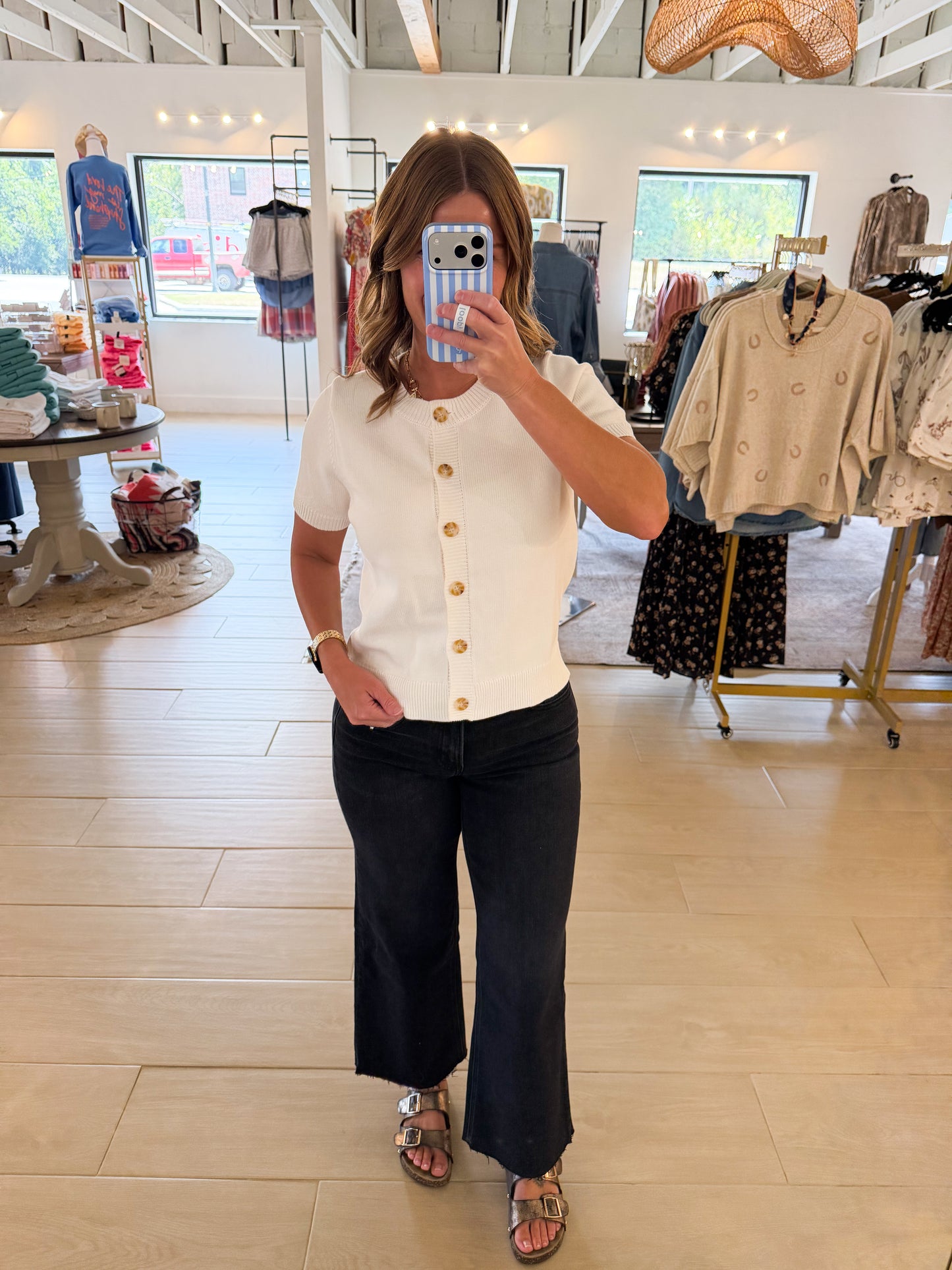 Button Down Short Sleeve, Ivory