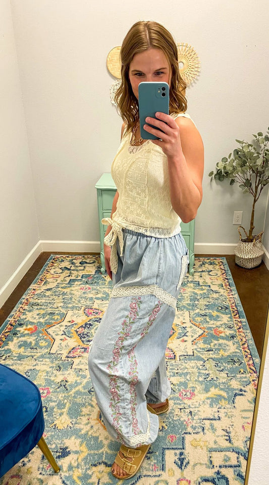 Lace Bloom Tank, Natural