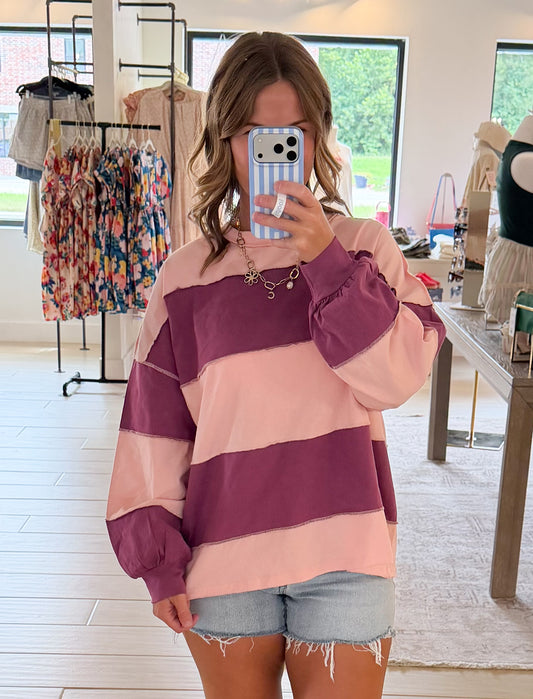 Shoreline Stripe Long Sleeve, Salmon Mauve