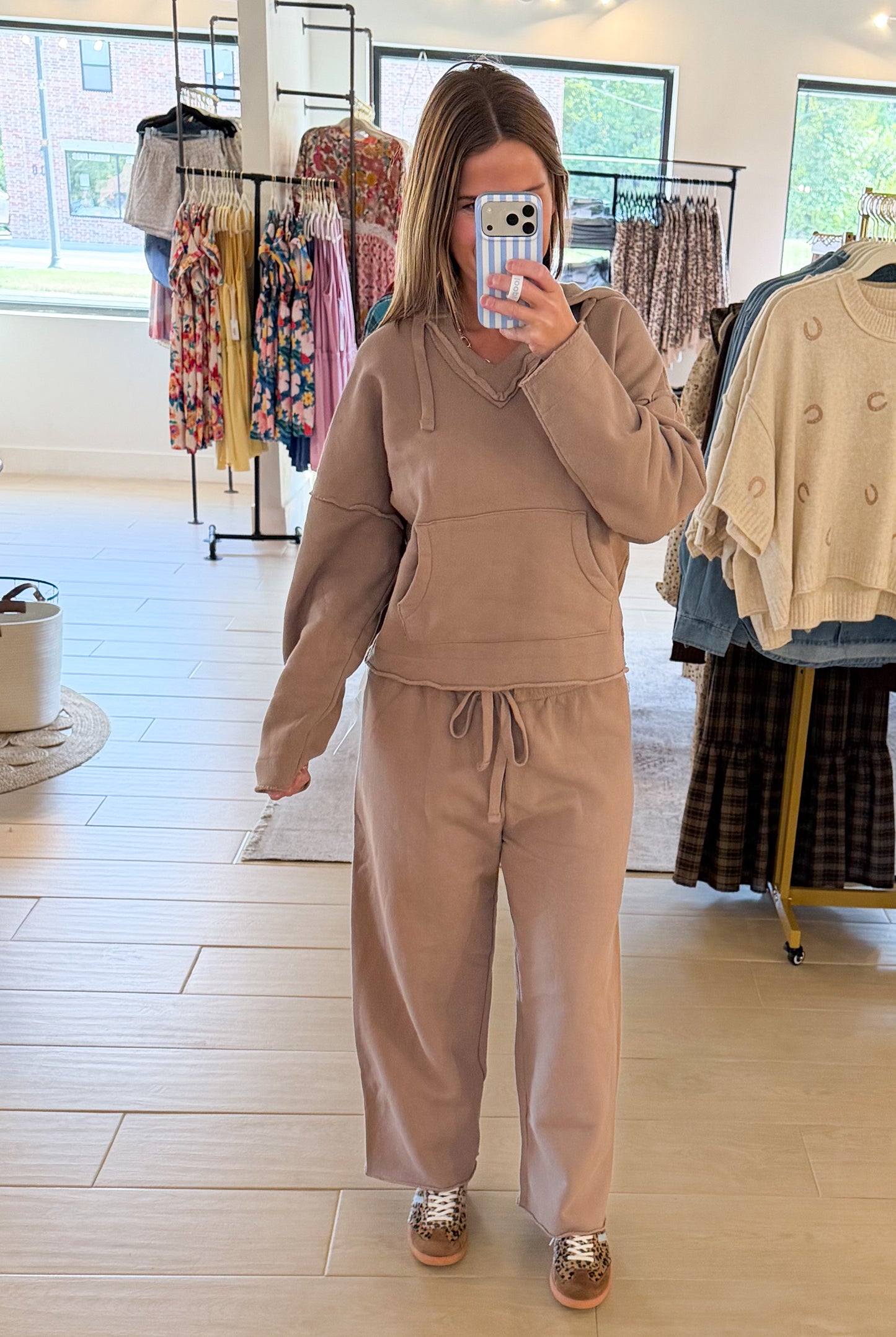 Malibu Wide-Leg Fleece Pants, Silken Taupe