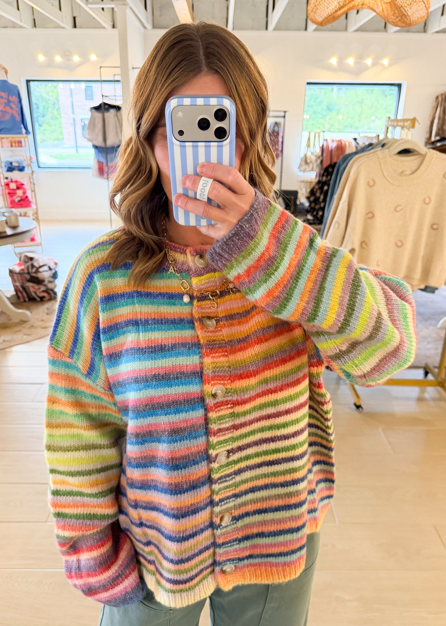 Rainbow Button-Up Sweater