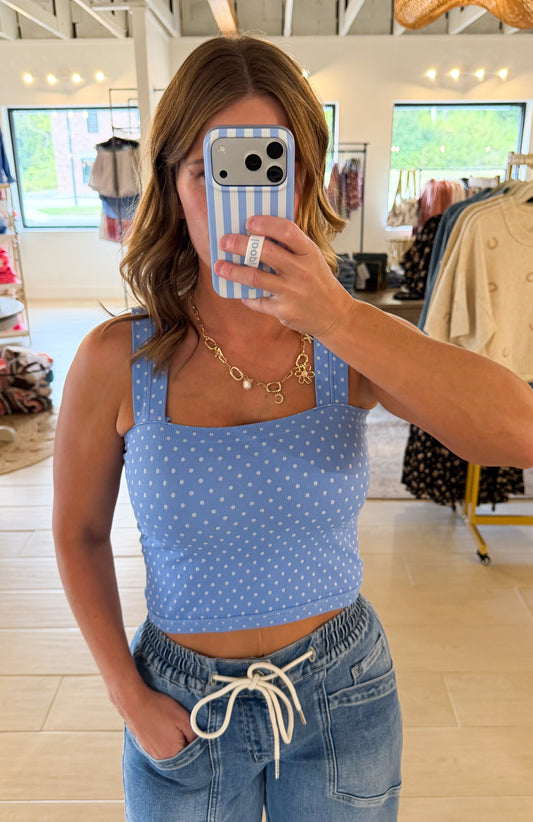 Polka Dot Square Crop Top, Marina