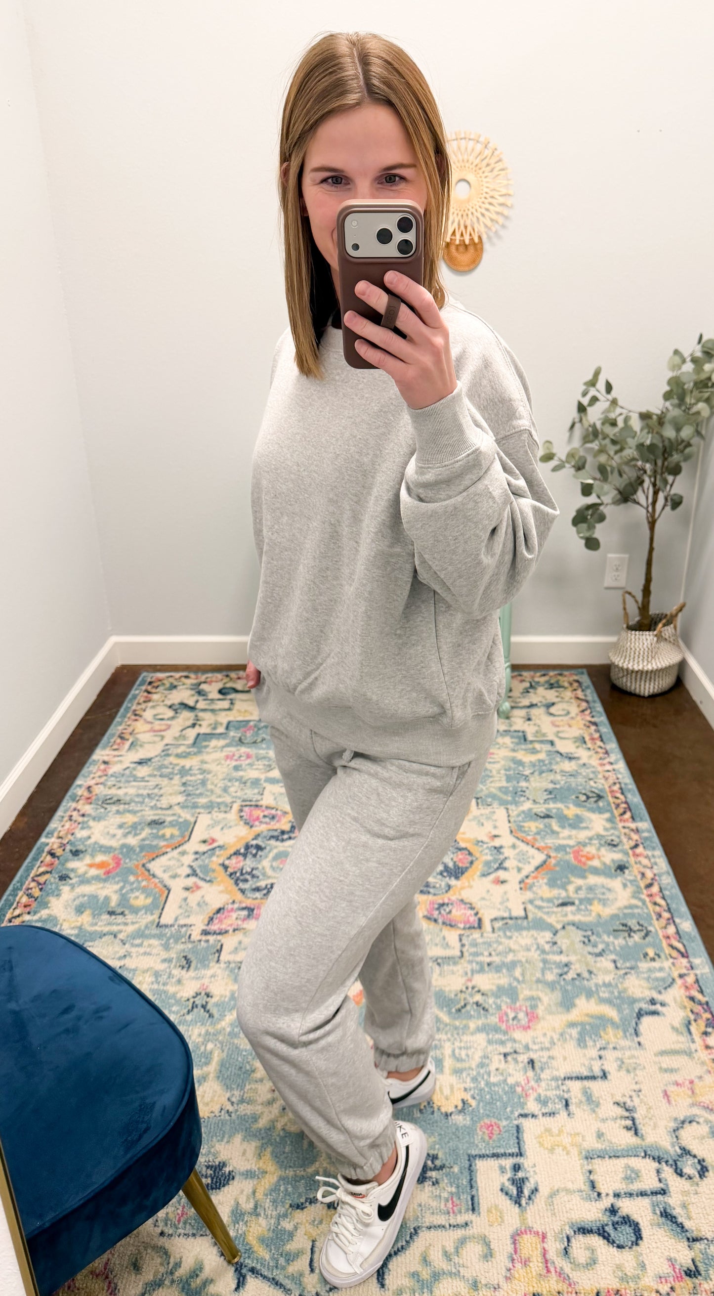 Fleece Long Sleeve Jogger Set, Heather Grey