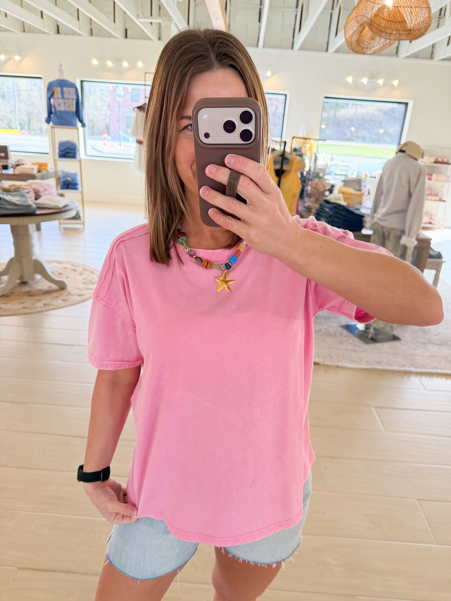 Acid Wash Tee, Candy Pink