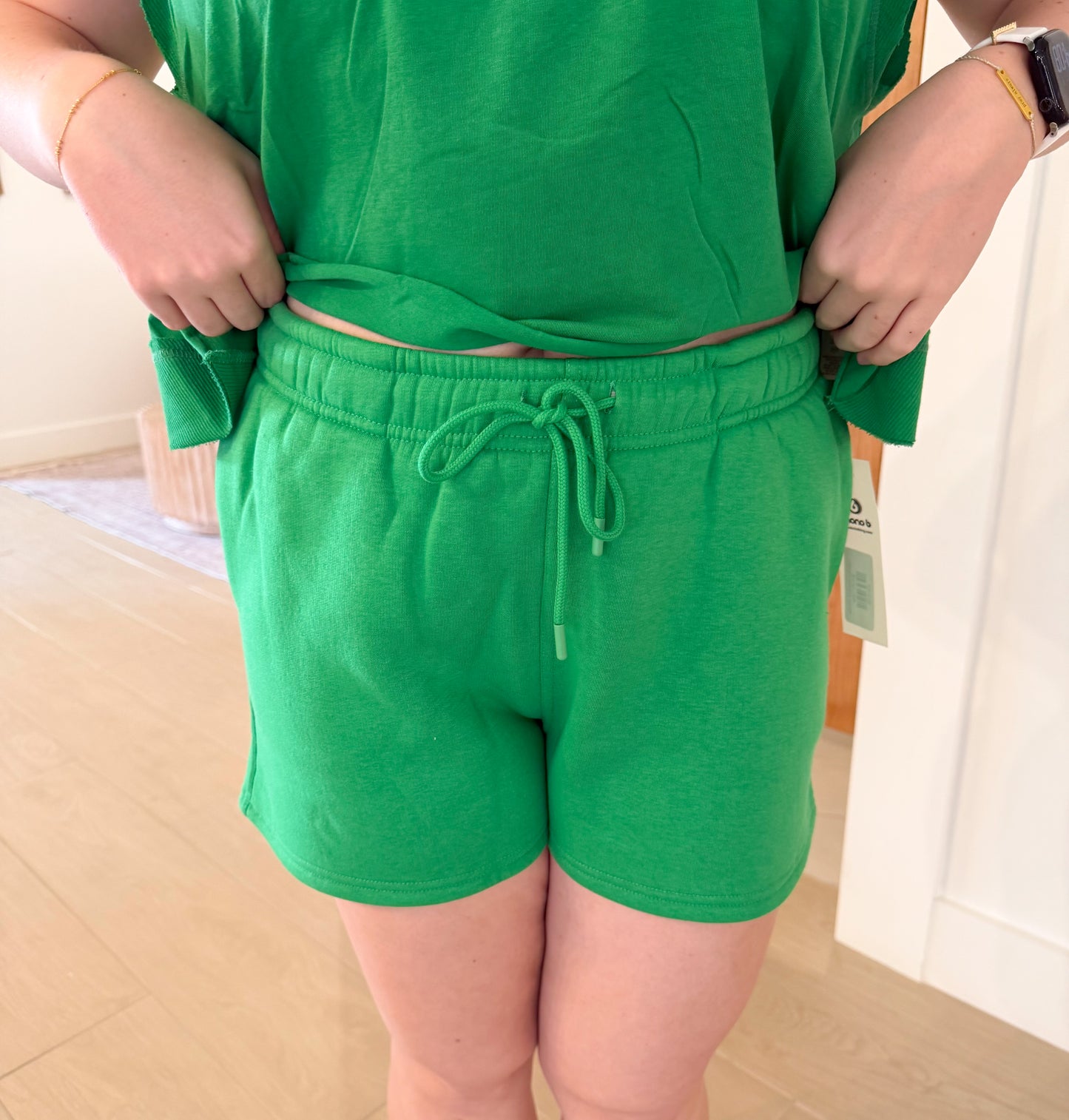 Cotton Blend Sweat Shorts, Green Pop