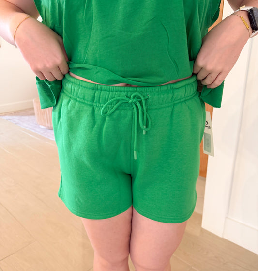 Cotton Blend Sweat Shorts, Green Pop