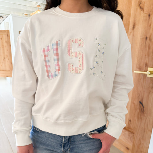 Multi-Print Patchwork USA Pullover