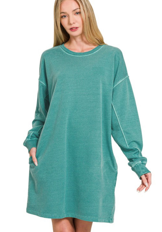 Washed Tunic Dress, Teal