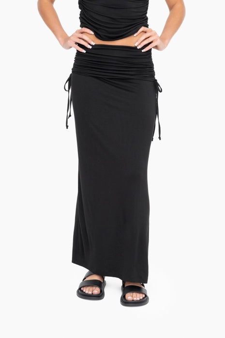 2-in-1 Convertible Maxi Skirt, Black