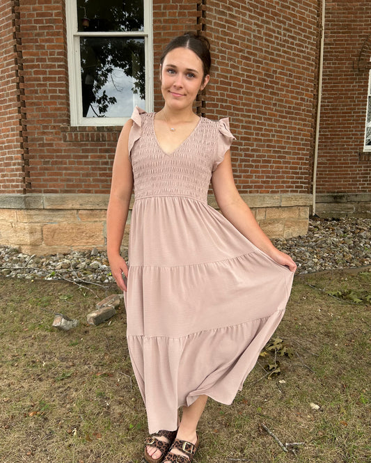 Flutter Sleeve Maxi Dress, Khaki