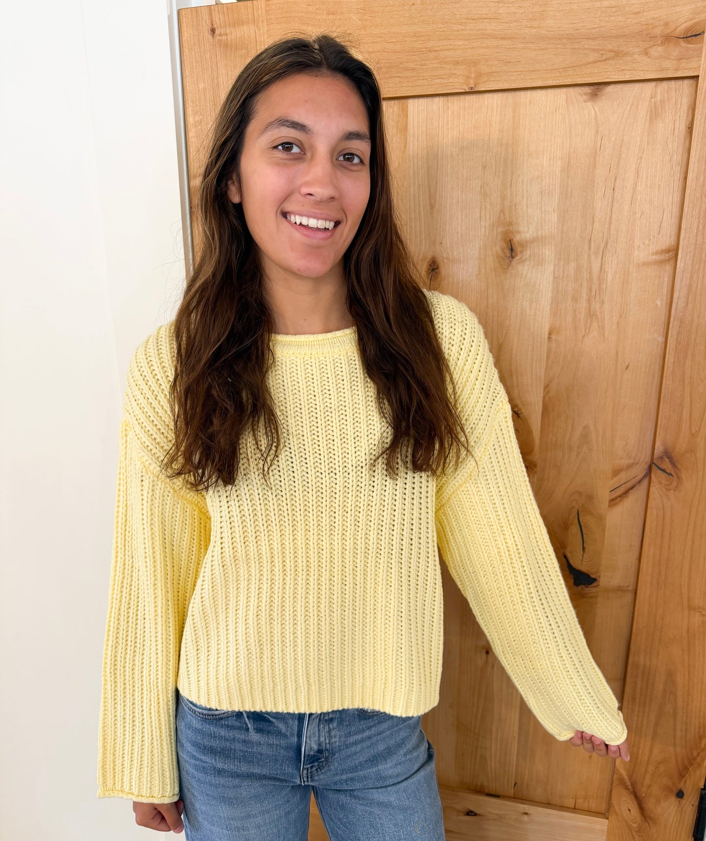 Roll Up Raw Edge Long Sleeve Sweater, Multiple