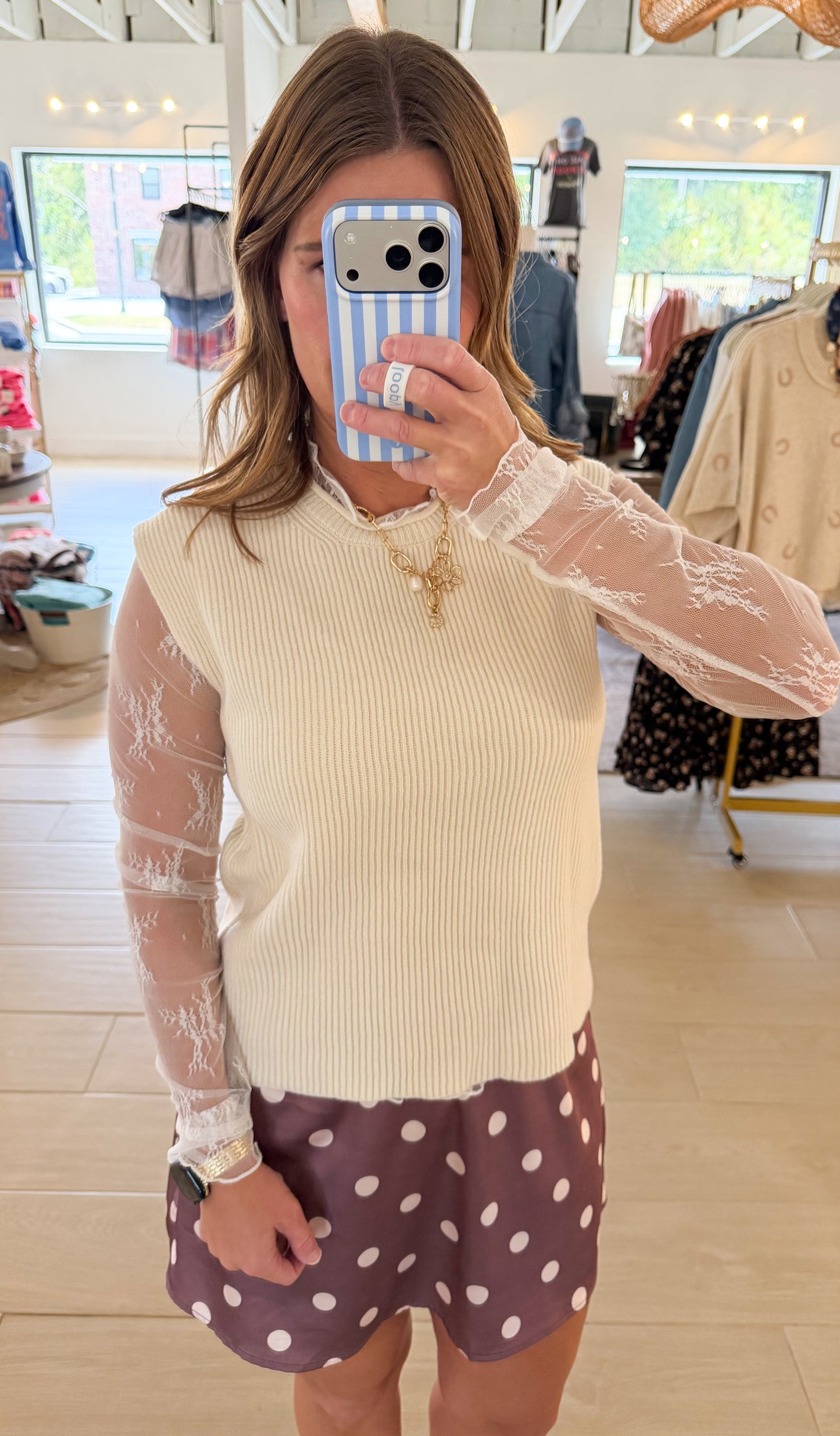Mock Neck Sleeveless Sweater, Cream