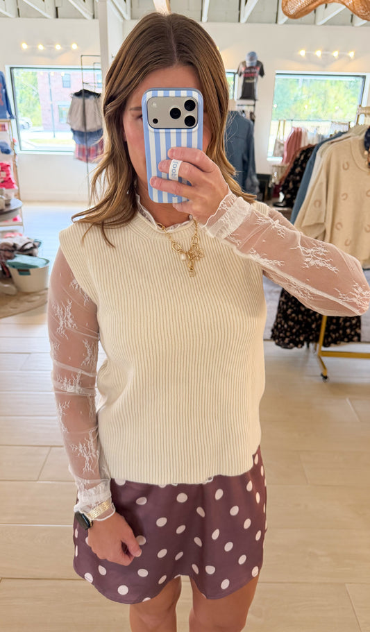 Mock Neck Sleeveless Sweater, Cream