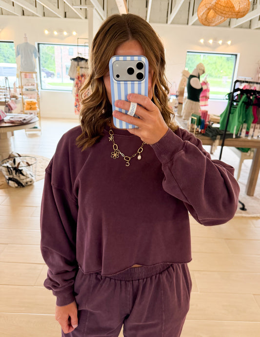 Mineral Wash Cropped Sweatshirt, Cherry