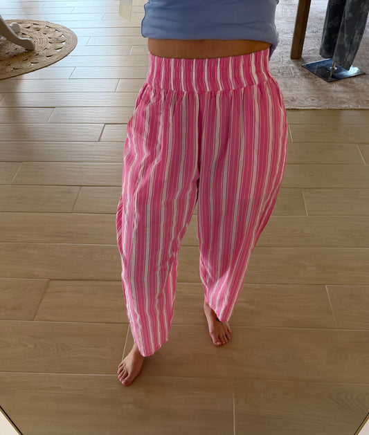 Striped Relaxed Pants, Peony Pink