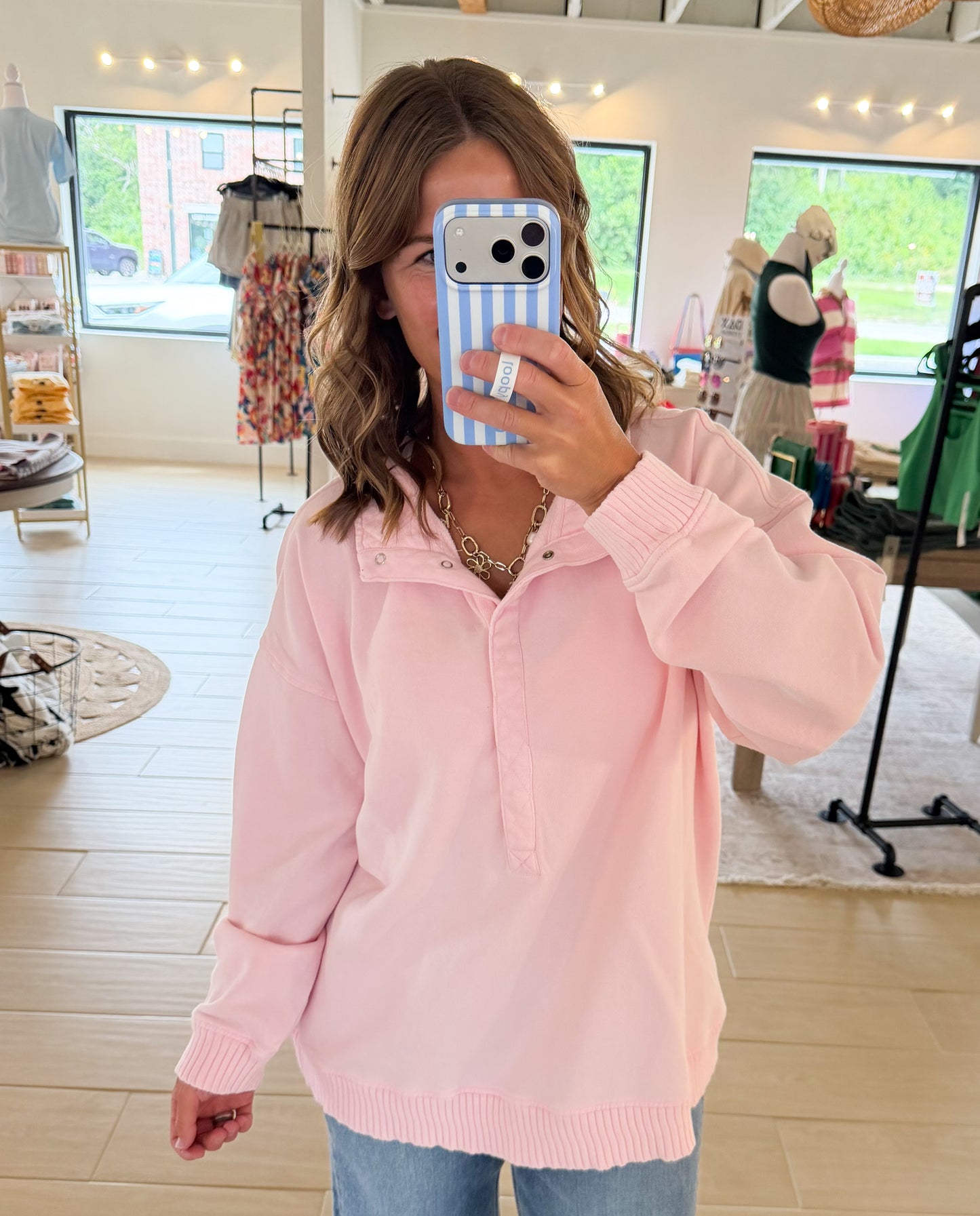 Mineral Wash Terry Oversized Sweatshirt, Pink