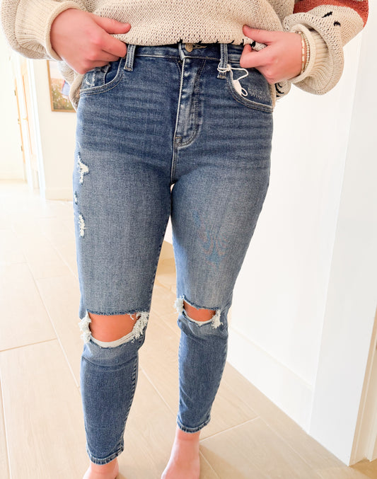 Petra Destroyed High Rise Stretch Mom Jean