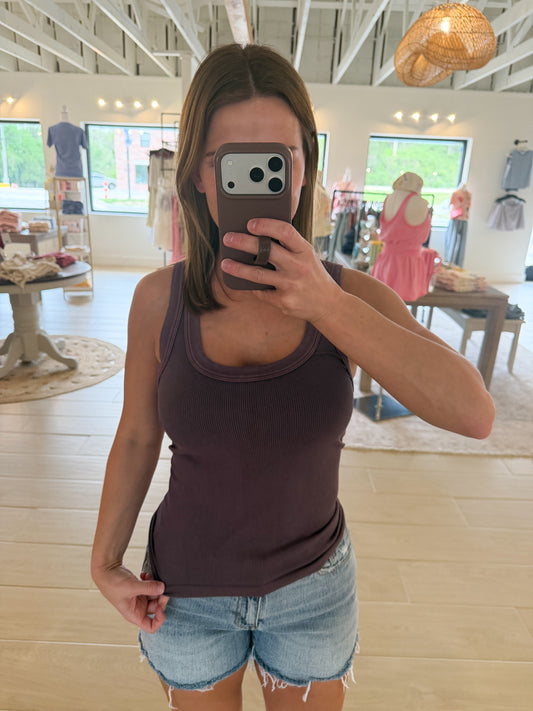 Reversible Ribbed Tank, Vintage Plum