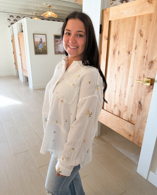 Floral Embroidered Oversized Gauze Top