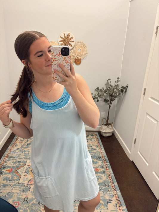 On the Go Romper Dress- Sky Blue