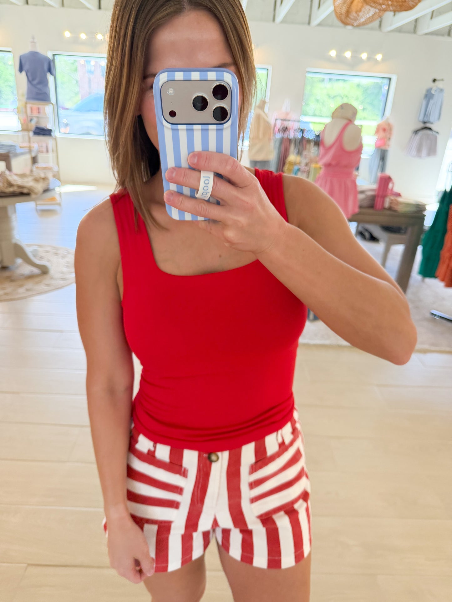 Square Top Tank, Red