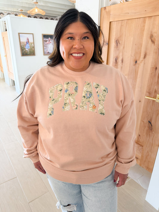 Peach Pray Embroidered Sweatshirt