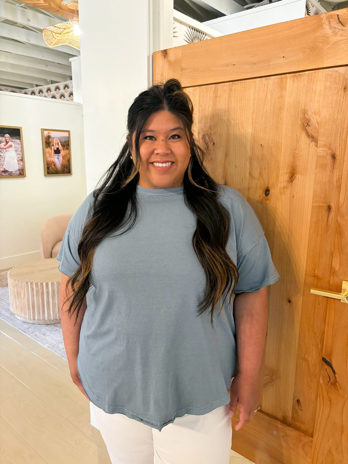 Plus Exposed Seam Top, Slate Blue