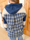 Plaid Contrast Hoodie Pullover, Denim