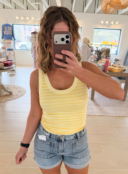 Reversible Stripe Tank, Pale Banana
