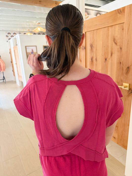 Open Back Tee, Plum Pink