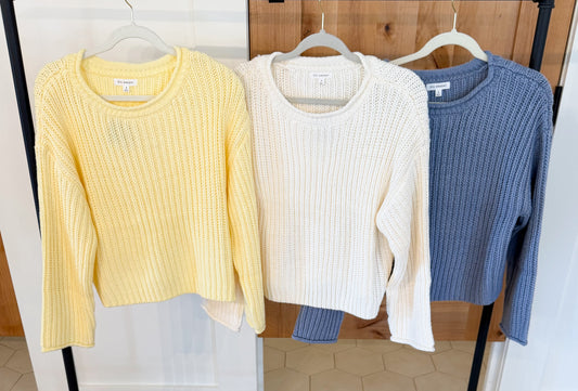 Roll Up Raw Edge Long Sleeve Sweater, Multiple