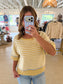 Stripe Contrast Half Sleeve Sweater, Butter Yellow