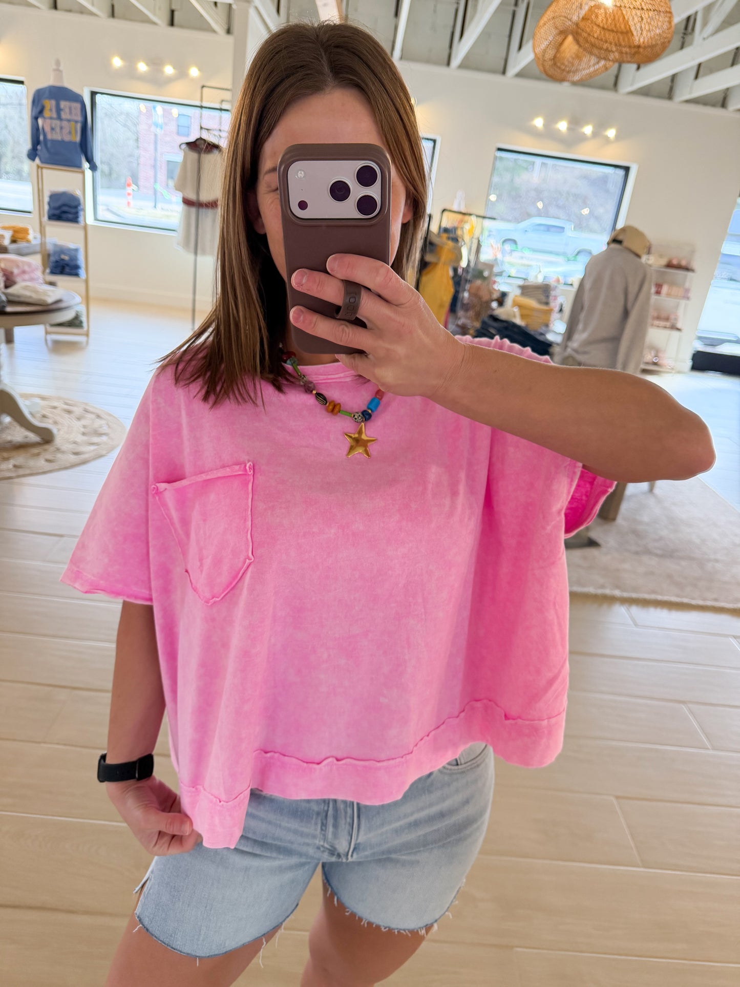 Halo Washed Oversized Top, Pink