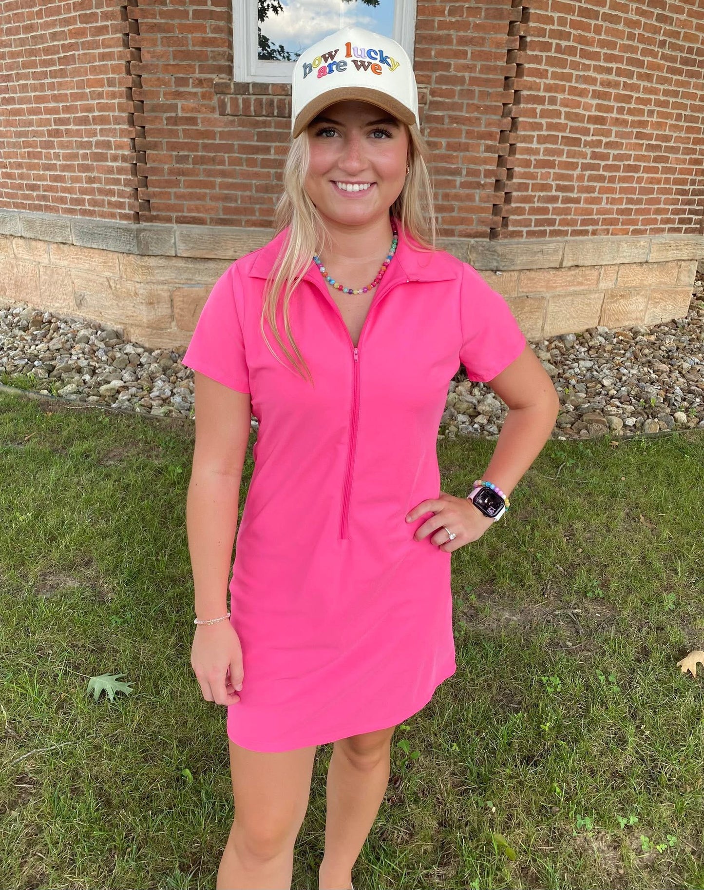 Active Front Zip Mini Dress, Punch