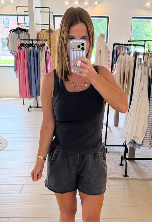 Mineral Washed Terry Short, Black