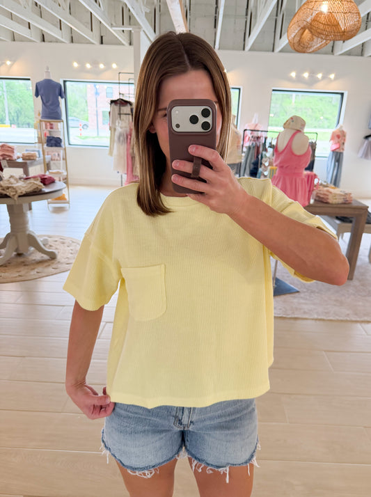 Ribbed Pocket Short Sleeve, Butter Yellow