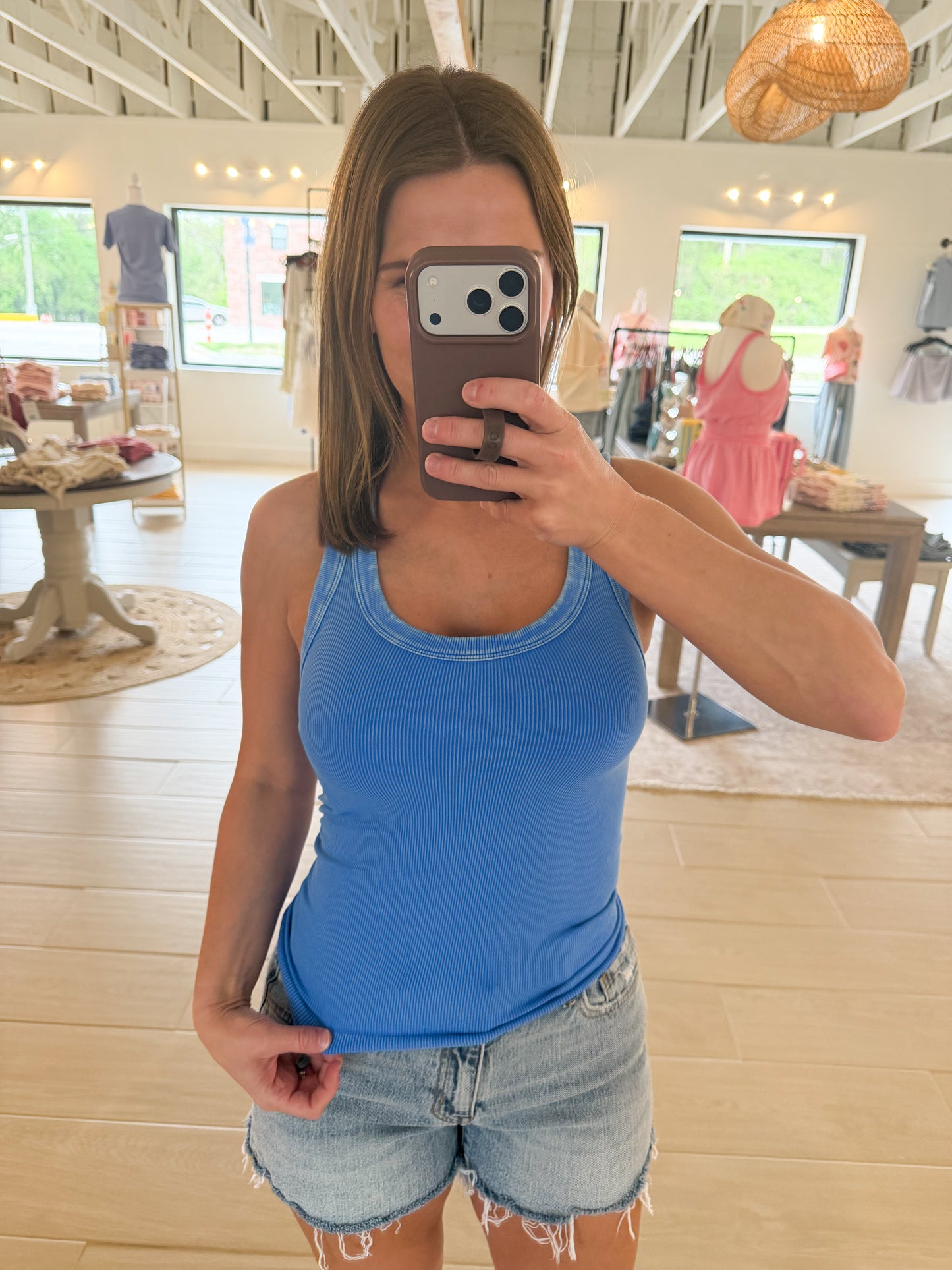 Reversible Ribbed Tank, Vintage Bay Blue
